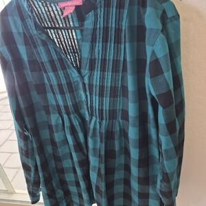 Teal and Black Plaid Blouse